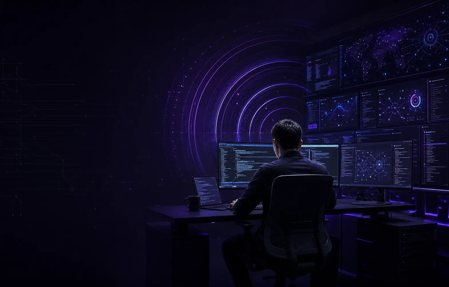 Security researcher memantau jaringan dari pusat operasi keamanan